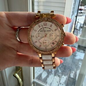 Michael Kors Rose Gold & White Chronograph Watch